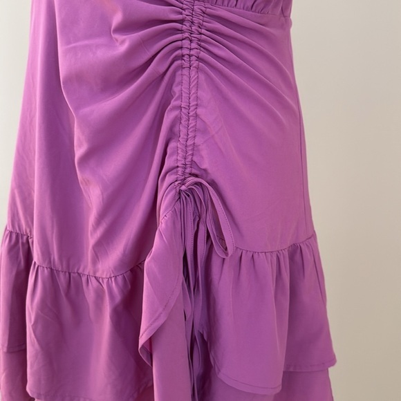 Blue Blush Lavender Purple Sundress Ruffle Ruched Front Drawstring Lined Sz L - Picture 5 of 7